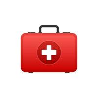 Cartoon icon with red first aid on white background for medical design. Flat vector illustration.