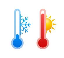 moderno termómetro, verano antecedentes. termómetro en dibujos animados estilo. termostato. vector valores ilustración