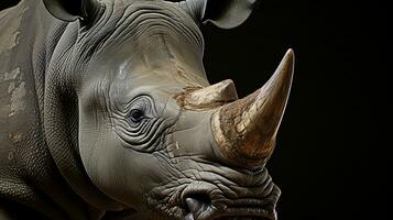 de cerca foto de un rinoceronte mirando ninguna dirección en selva. generativo ai