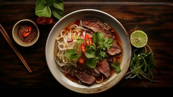 Photo of Pho as a dish in a high-end restaurant. Generative AI