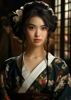 Beautiful young asian woman in a traditional japanese costume photo