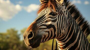 Close-up photo of a Zebra looking any direction on jungle. Generative AI