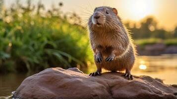 Close-up photo of a Pocket Gopher looking in their habitat. Generative AI