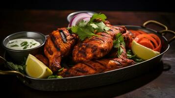 Photo of Tandoori Chicken as a dish in a high-end restaurant. Generative AI