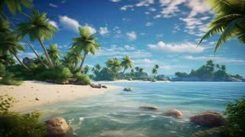 images of tropical paradises with palm fringed beach photo