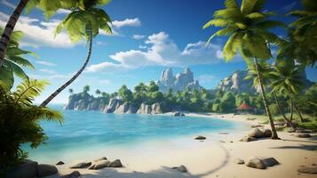 images of tropical paradises with palm fringed beach photo