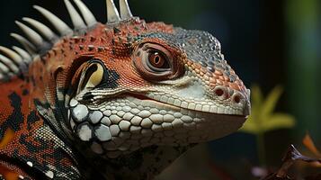 Close-up photo of a Tegu Lizard looking in their habitat. Generative AI