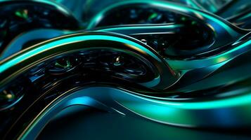 3d futuristic shape background with illustration of blue green and black color. Generative AI photo