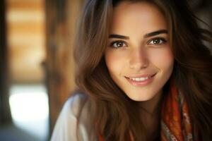 Beautiful persian girl smiling to camera photo