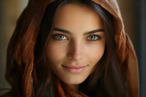 Beautiful persian girl smiling to camera photo