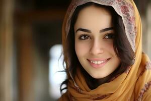 Beautiful persian girl smiling to camera photo