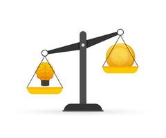 Light bulb idea and money on scales. Vector stock illustration.