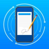 Electronic contract or digital signature concept. Vector stock illustration