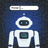 Android Robot with Artificial intelligence Prompt in background vector