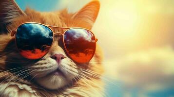 elegante gato poniéndose Gafas de sol, exudando frescura en el Dom foto