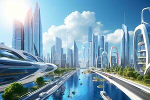 Dynamic and futuristic city skyline photo