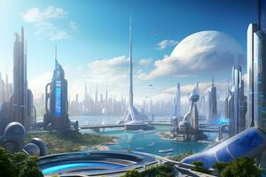 Dynamic and futuristic city skyline photo