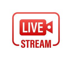 Live stream flat logo   red vector design element with play button. Vector illustration.