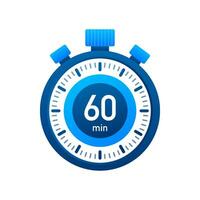 The 60 minutes, stopwatch vector icon. Stopwatch icon in flat style, timer on on color background. Vector illustration