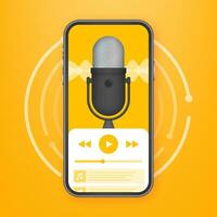 Podcast app, mobile ui. Recording, online broadcasting. Audio blog. Radio program Vector stock illustration