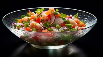 Photo of Ceviche as a dish in a high-end restaurant. Generative AI