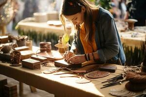 Image of a craftsman making crafts with passion photo