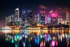 Capture the magic of city skylines illuminated at night photo