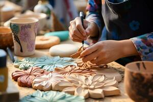 Image of a craftsman making crafts with passion photo