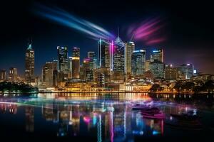 Capture the magic of city skylines illuminated at night photo