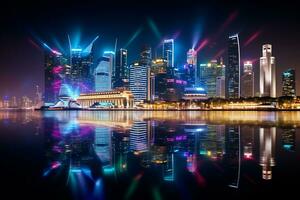 capturar el magia de ciudad horizontes iluminado a noche foto