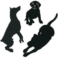 Sketch image of black silhouette dogs, outline of pets. Go, standing, sitting, lying, lie, running, jumping, training, walking, guarding, posing, play, showing vector