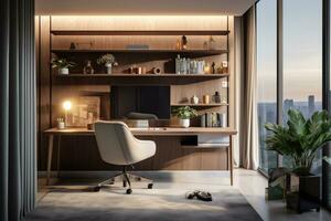 Modern works space with a focus on efficient and ergonomic office spaces photo