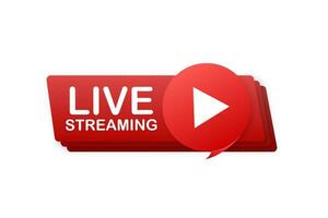 Live streaming flat logo   red vector design element with play button. Vector illustration.