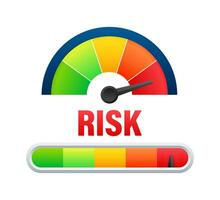 Risk icon on speedometer. High risk meter. Vector illustration
