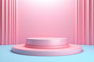 Pink product podium on blue background photo