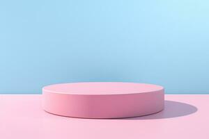 Pink product podium on blue background photo