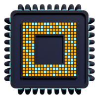 3d artificiell intelligens chip begrepp. artificiell intelligens begrepp. trogen mikrochip processor. 3d framställa illustration png