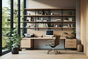 Modern works space with a focus on efficient and ergonomic office spaces photo