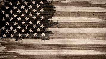 Vintage American flag on wooden texture. photo
