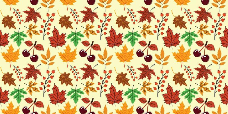 Autumn leaves seamless pattern set vector design