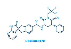 Ubrogepant migraine drug molecule. Skeletal formula vector