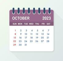 October 2023 Calendar Leaf. Calendar 2023 in flat style. Vector illustration