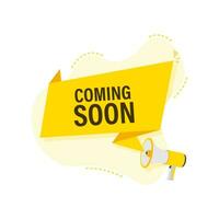 Megaphone label with coming soon. Megaphone banner vector