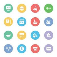 Set of Hotel Objects Flat Circular Icons vector