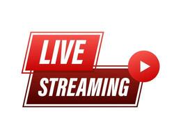 Live streaming flat logo   red vector design element with play button. Vector illustration.
