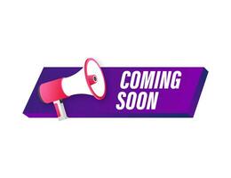 Megaphone label with coming soon. Megaphone banner. Web design. Vector stock illustration