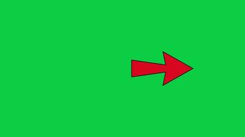 Red arrow pointing direction animation motion graphic isolated on green screen background video