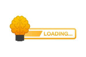 Idea loading concept with idea brain processed on a lightbulb bar. Vector stock illustration