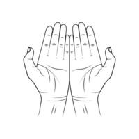 Gesture of the hands folded in prayer graphic icon. Hands cupped together sign in the circle isolated symbol on white background. Vector illustration EPS 10.