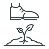 Boot stepping on a sprout growing from the ground, vector isolated flat icon, environmental conservation and ecology destruction design element.